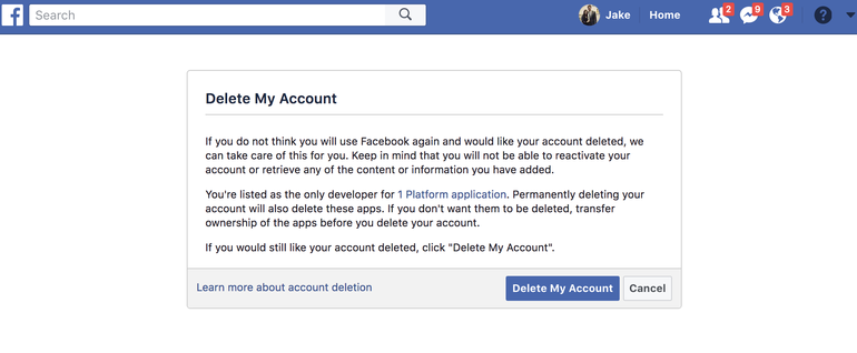 Facebook Allows Delete